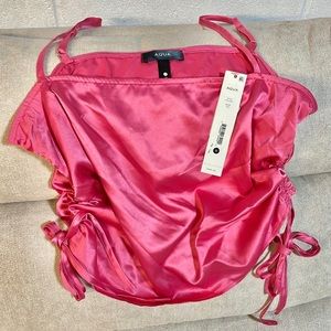 NWT (S) bubblegum pink satin cinched crop cami ruched sides double square neck